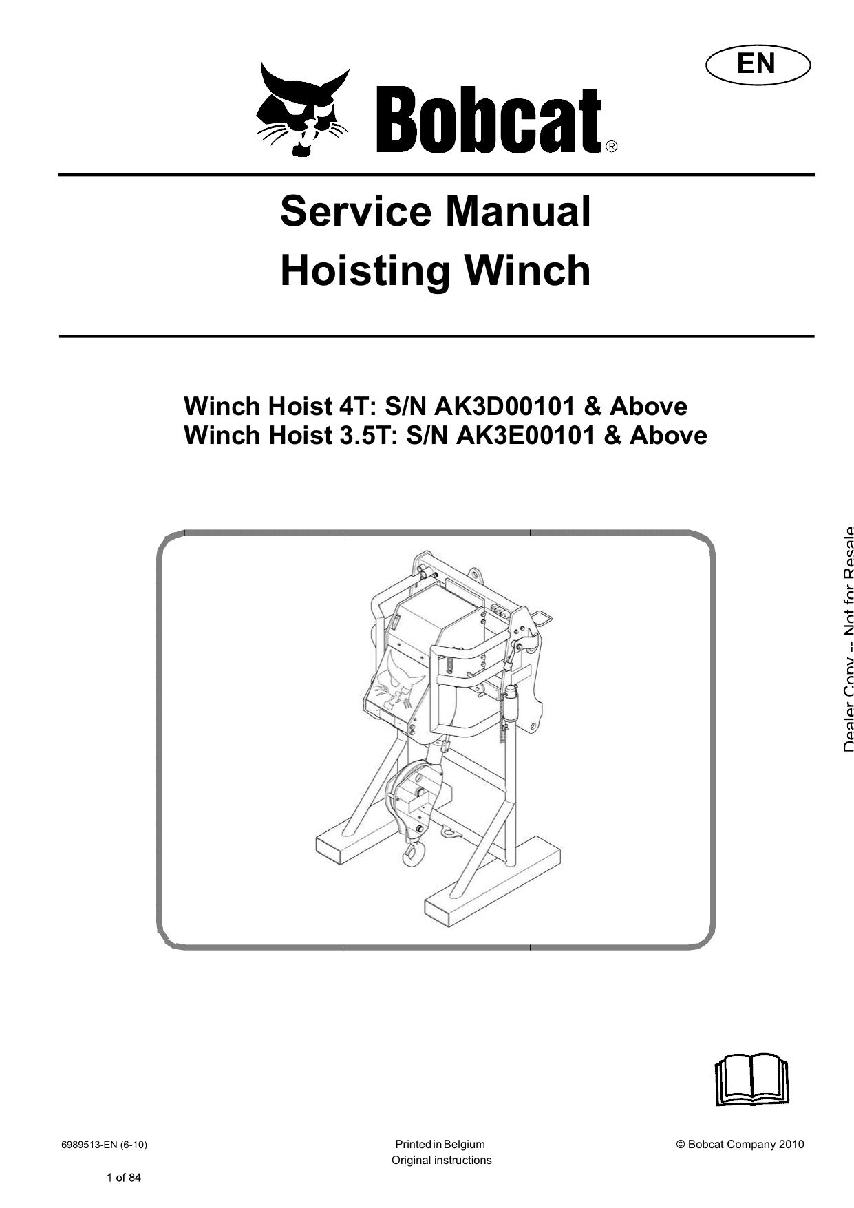 Hoisting Winch Attachment Service Manual Bobcat